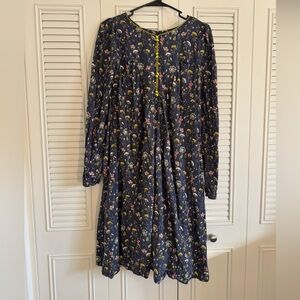 Women's Cotton Fabric Charcoal Black W Multicolor Floral Dress Long Sleeve Small